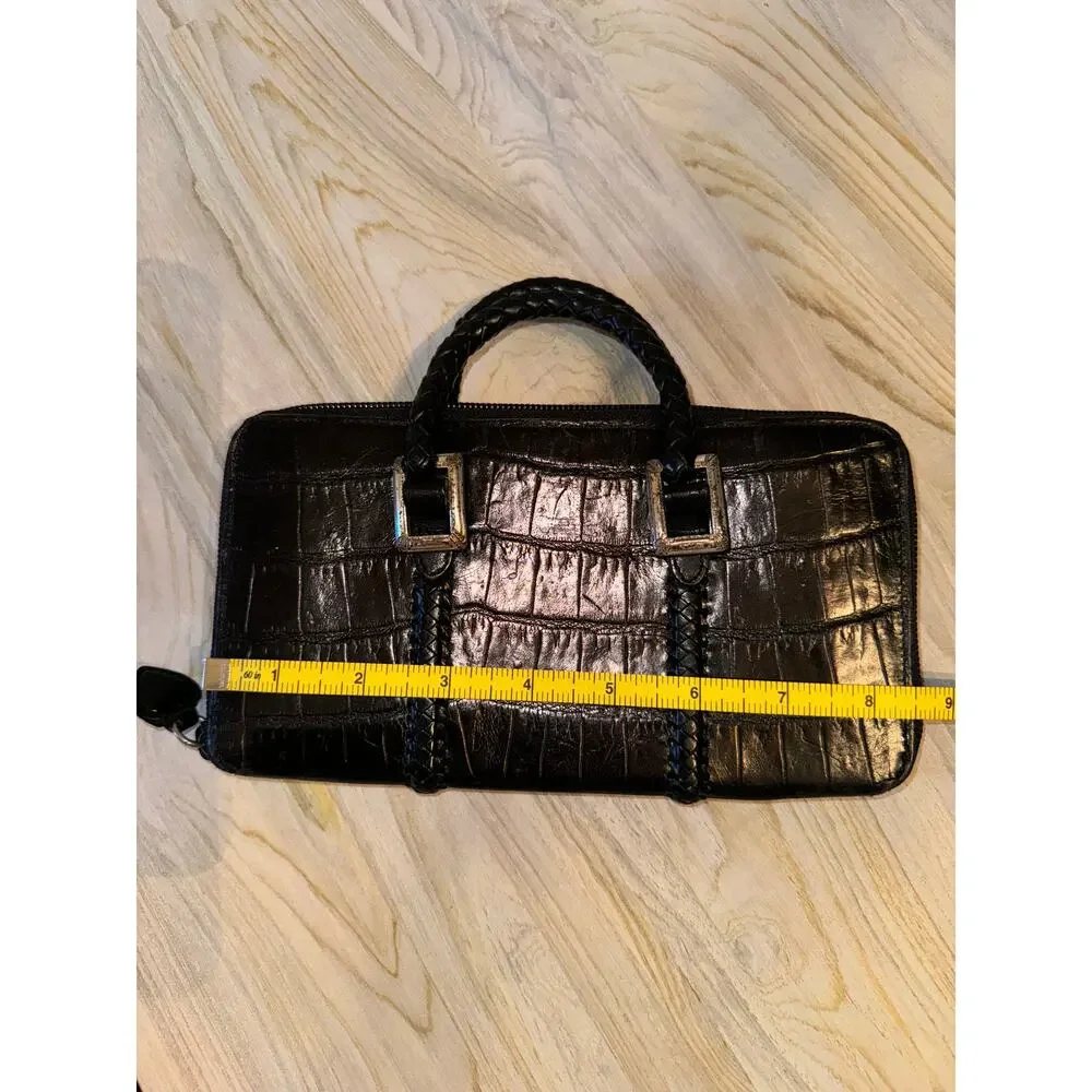 Brighton Gladiola Black Handbag Croc Embossed Leather Top Handle Wallet Sz Small